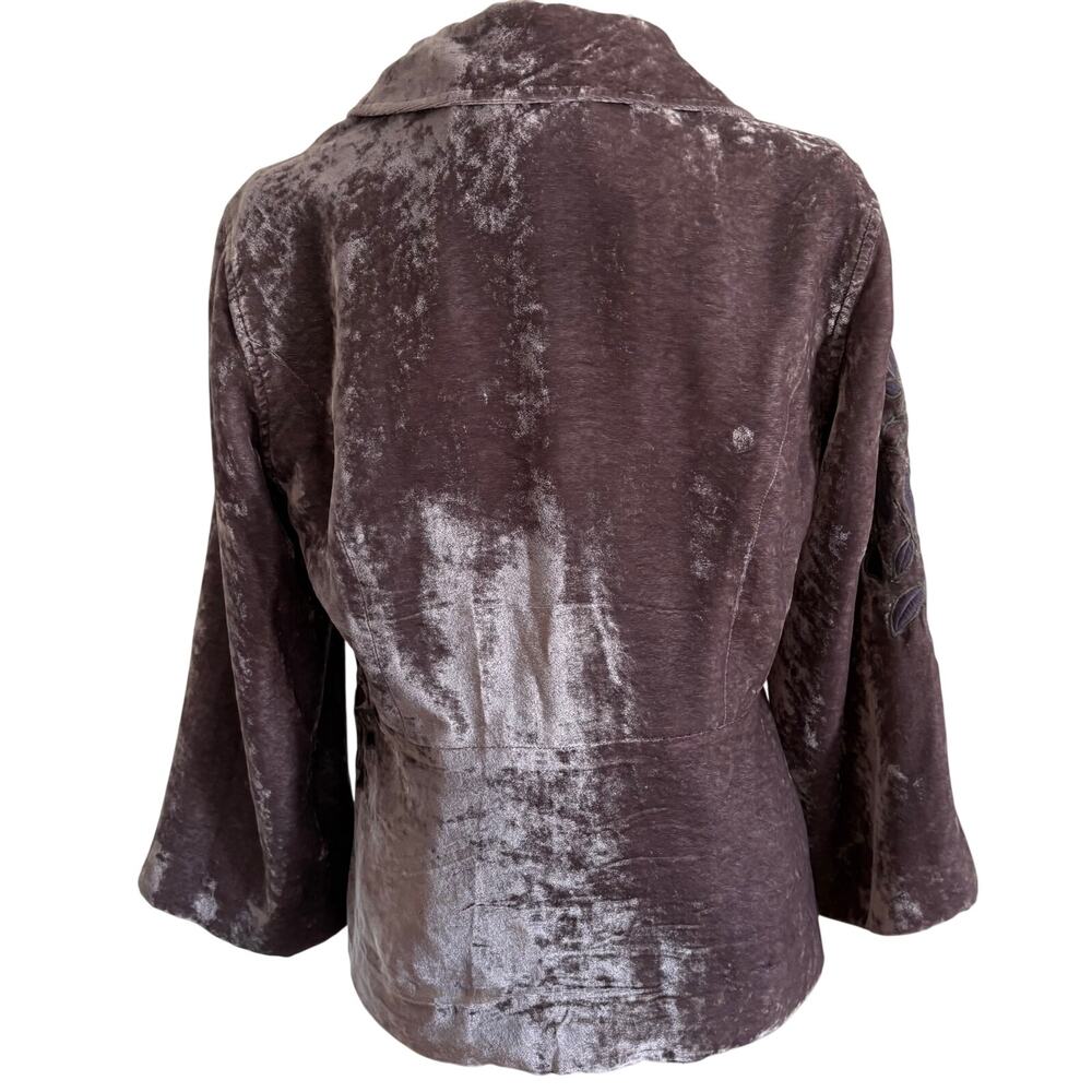Vintage Y2K J Jill Mauve Crushed Velvet Embroidered Jacket Blazer Boho Western - Picture 7 of 11